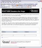 Designer screen shot of sample form for printing table header on each page.
