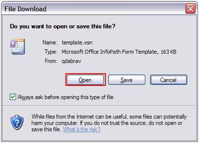 Opening a Template.xsn