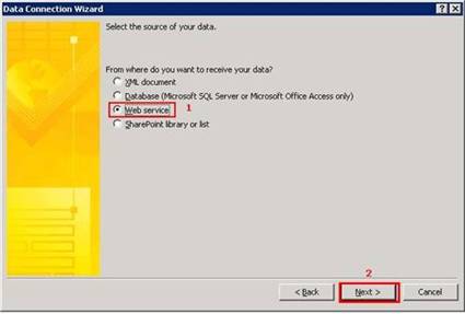 Select the Source for the Data Connection